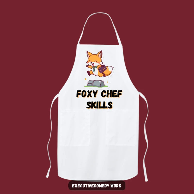 Funny Fox Business Leap Apron: Chef Fox Overcomes Kitchen Hurdles, Ideal Cooking Gift!