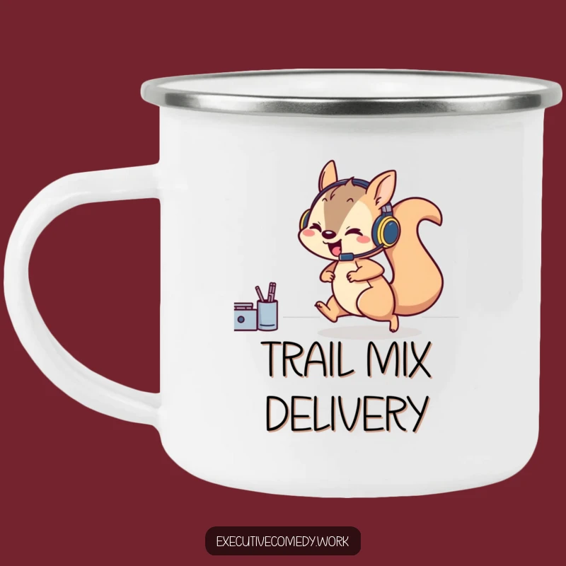 Funny Squirrel Gamer Camping Mug: Outdoorsy Headset Squirrel Rushes, Perfect Adventure Gift!