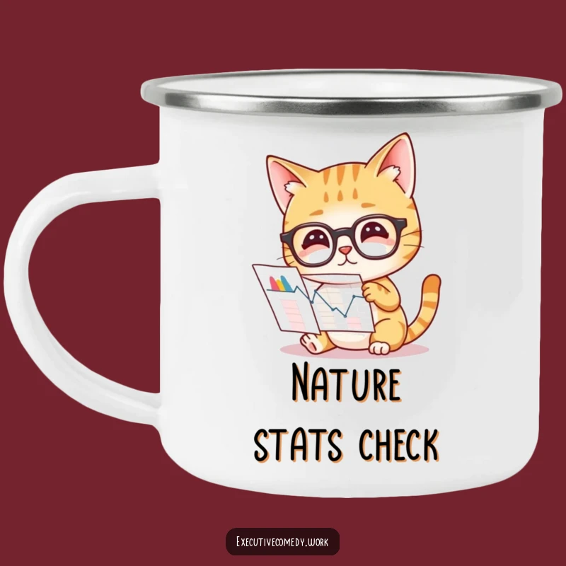 Funny Cat Analyst Camping Mug: Outdoorsy Cat Studies Graphs, Perfect Adventure Gift!