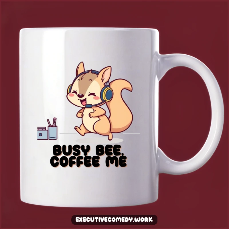 Funny Squirrel Gamer Mug: Playful Headset Squirrel Rushes Desk, Perfect Tech Gift!