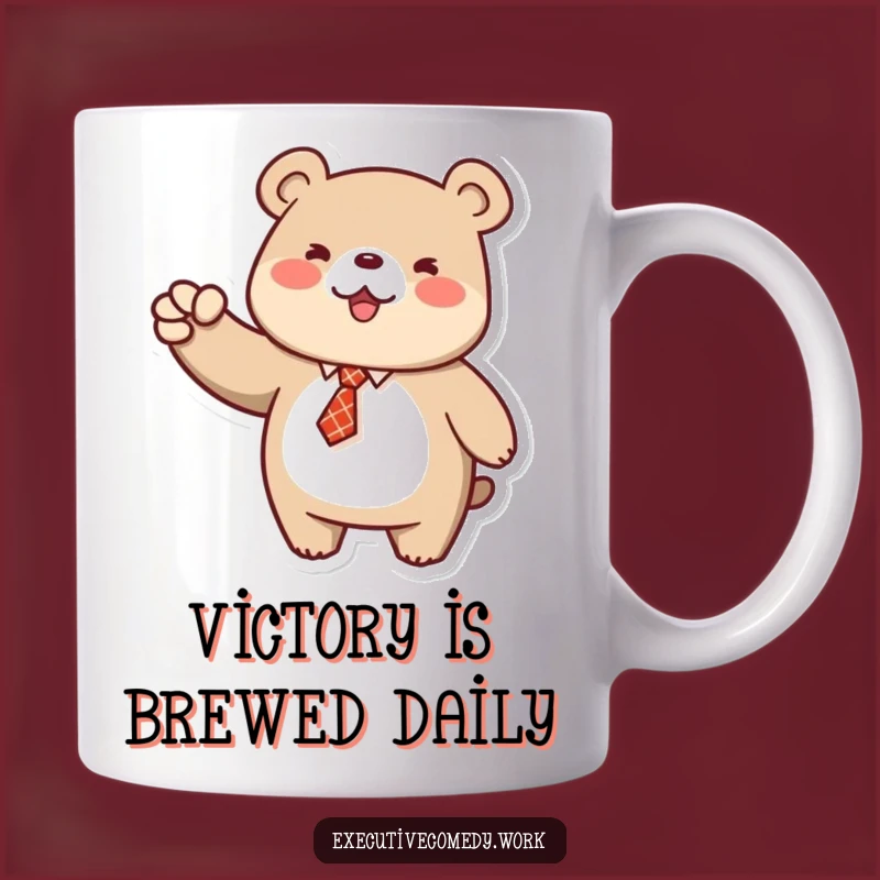 Funny Bear Boss Mug: Cheerful Tie-Wearing Bear Pumps Fist, Perfect Motivational Gift!