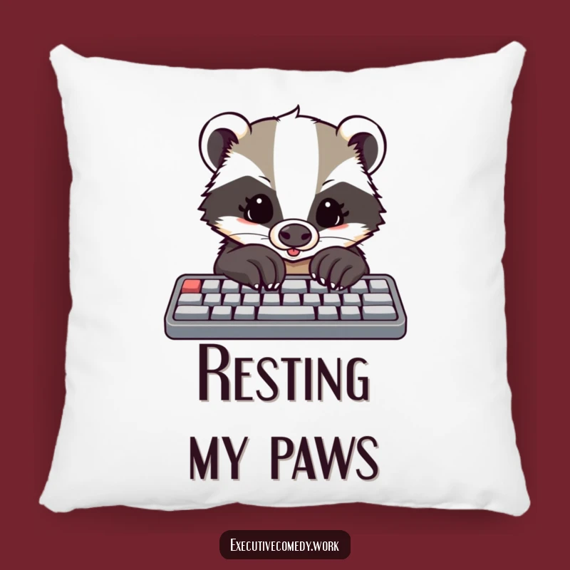 Funny Badger Coder Pillow: Cozy Determined Badger Types, Perfect Desk Accessory Gift!