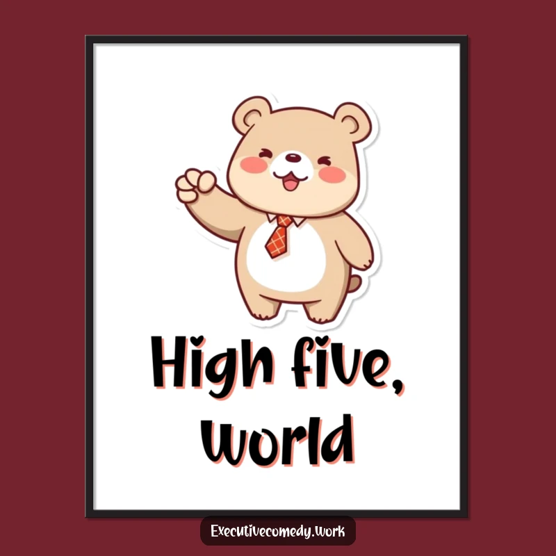 Funny Bear Fist Pump Digital Print: Instant Tie Bear Victory Art, Perfect Downloadable Gift!