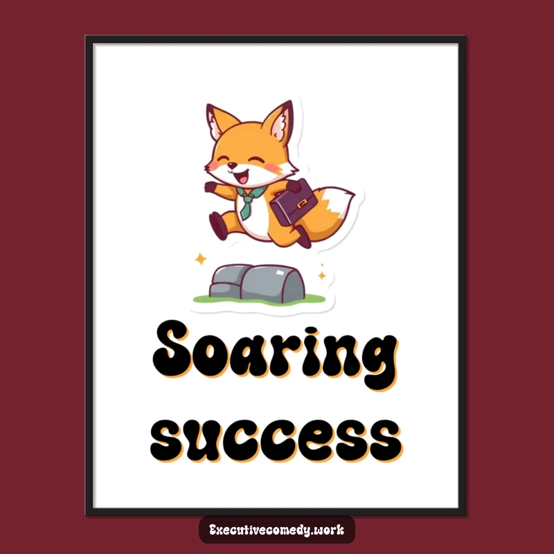 Funny Fox Business Leap Digital Art: Instant Briefcase Fox Success Print, Perfect Gift!