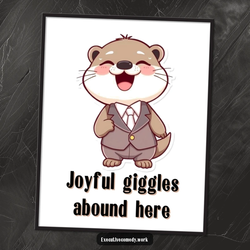 Funny otter wearing a tiny suit, laughing heartily with pure mirth, presented as a vibrant digital art print.