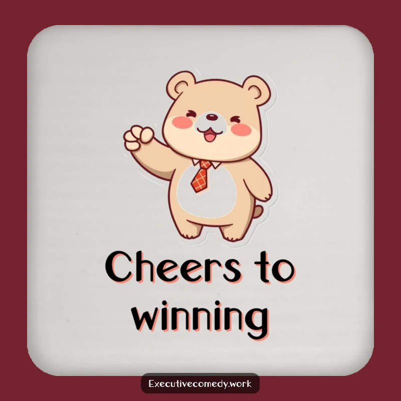 Funny Bear Fist Pump Coaster: Protect Tables with Tie Bear Cheer, Perfect Drink Gift!