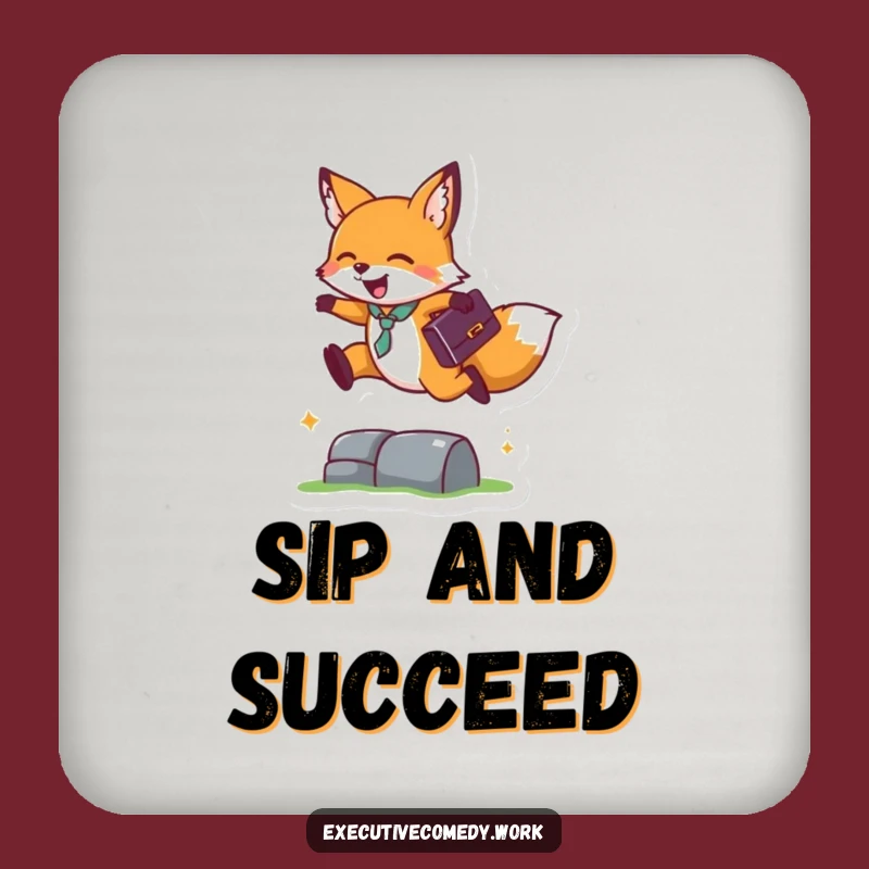 Funny Fox Business Leap Coaster: Protect Surfaces with Briefcase Fox, Perfect Drink Gift!