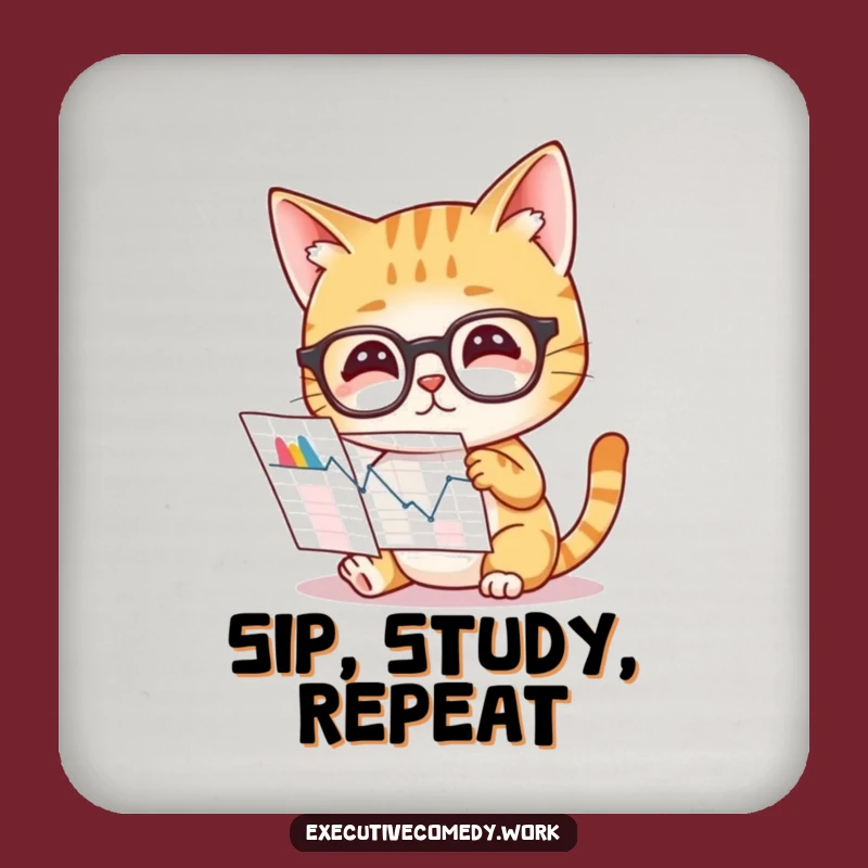 Funny Cat Analyst Coaster: Protect Surfaces with Glasses Cat, Perfect Drink Gift!