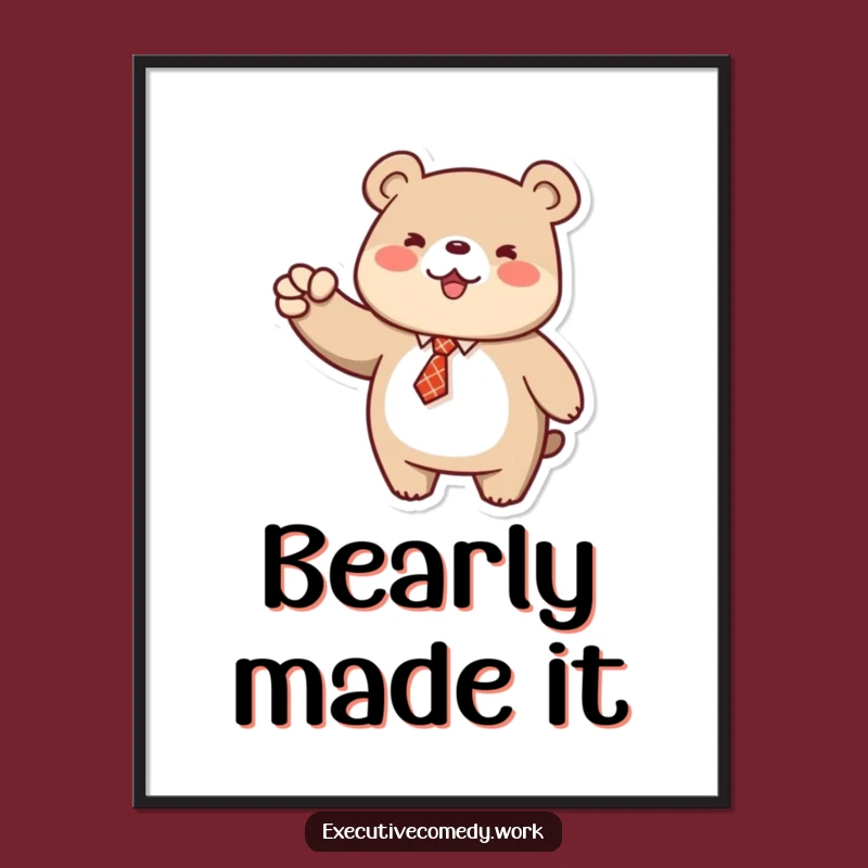 Funny Bear Fist Pump Poster: Motivational Tie Bear Celebrates, Perfect Wall Art Gift!