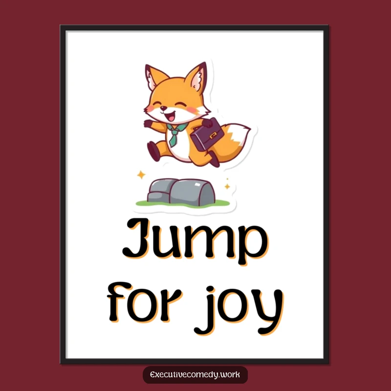 Funny Fox Business Leap Poster: Motivational Briefcase Fox Art, Perfect Wall Decor Gift!