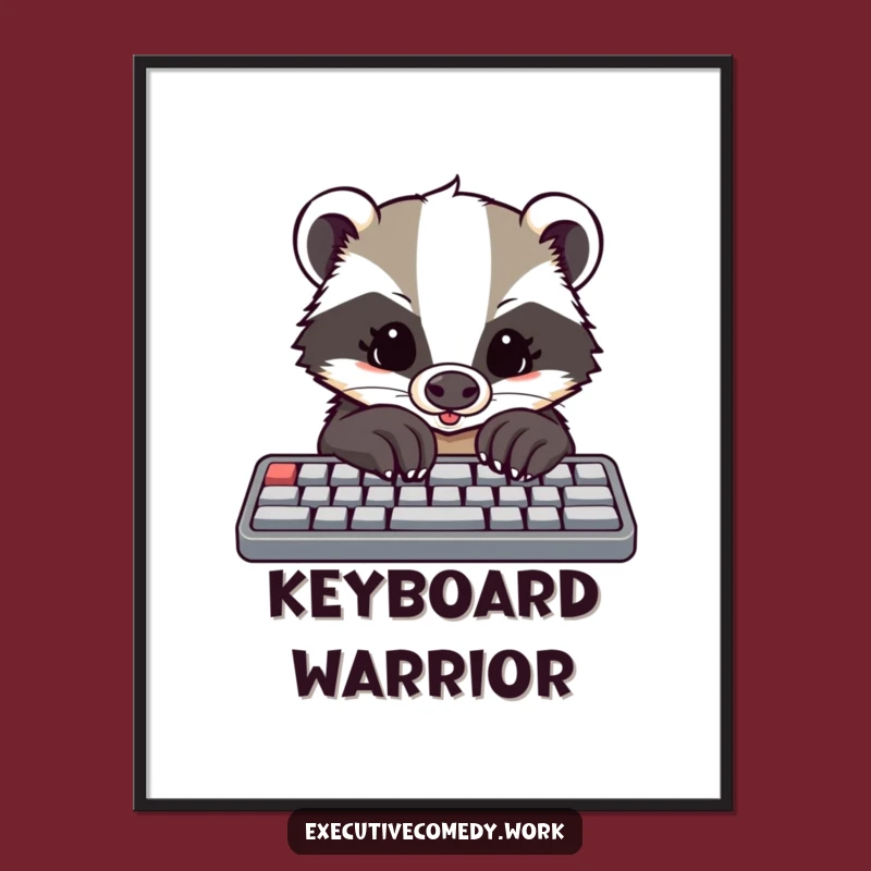Funny Badger Coder Poster: Determined Keyboard Badger Art, Perfect Wall Decor Gift!