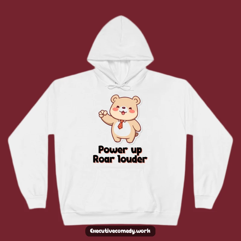 Funny Bear Fist Pump Hoodie: Cozy Tie Bear Celebrates Success, Perfect Comfy Gift!