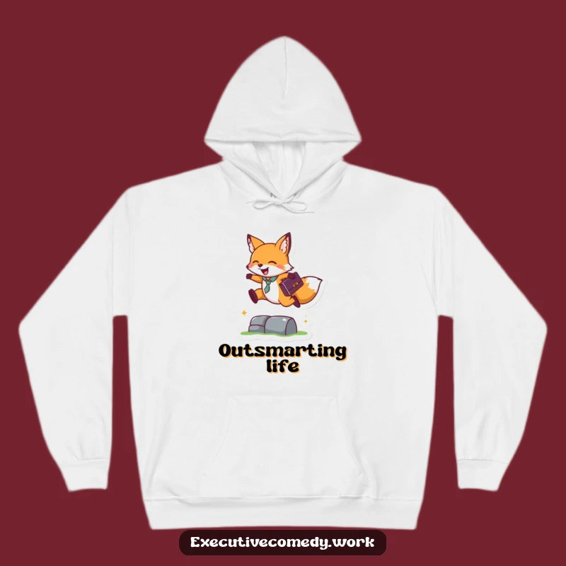 Funny Fox Business Leap Hoodie: Cozy Briefcase Fox Beats Obstacles, Perfect Warm Gift!