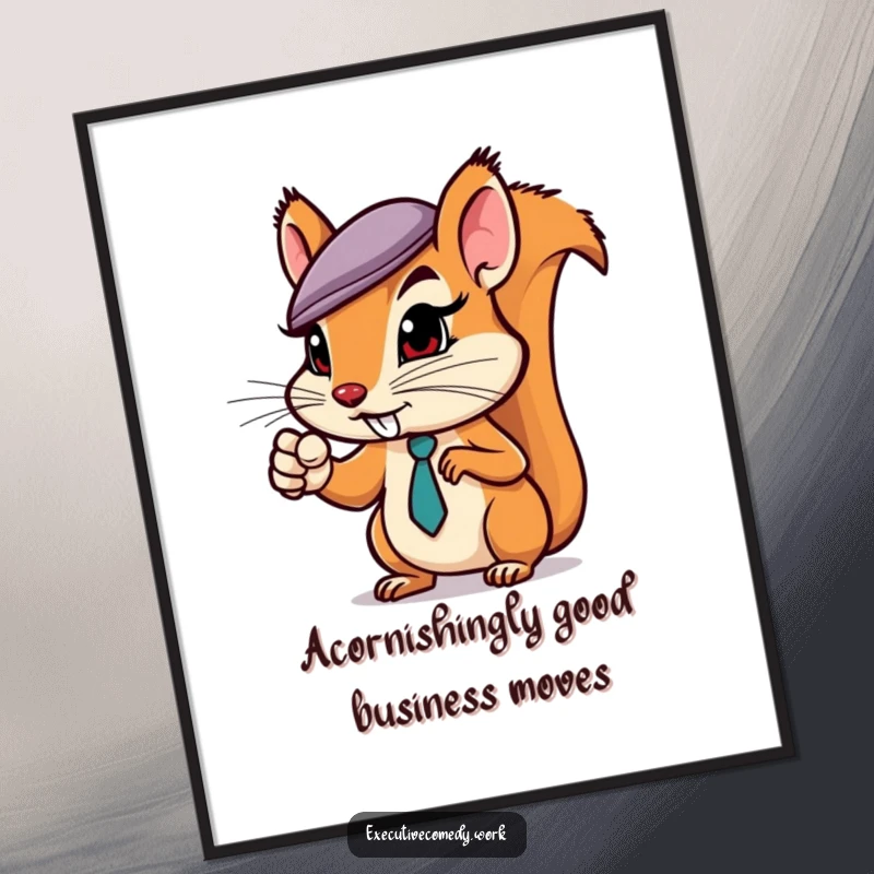Funny Free Printable Wall Art: A squirrel in a miniature business hat points assertively, bringing ambition and humor to your wall.