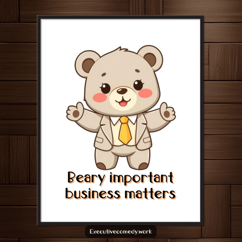 Funny Free Printable Wall Art: A charming bear cub wearing a tiny suit and tie, looking sophisticated and cute.