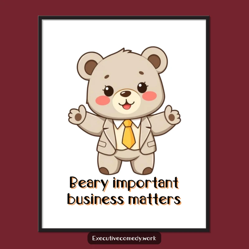 Funny Free Printable Wall Art: Cute Bear Cub in Suit, Downloadable Decor!