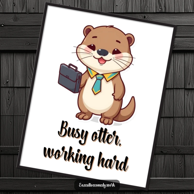 Funny Free Printable Wall Art: A cheerful otter wearing a tiny tie and holding a briefcase.