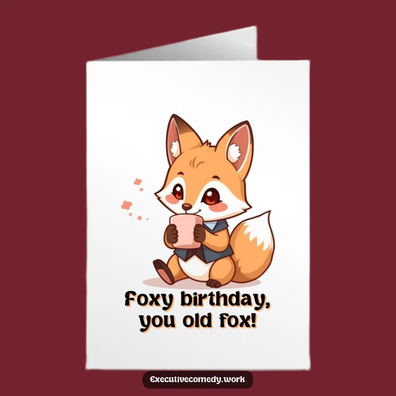 Free Printable Fox Birthday Card: Funny Coffee Lover Downloadable Gift for Him or Her
