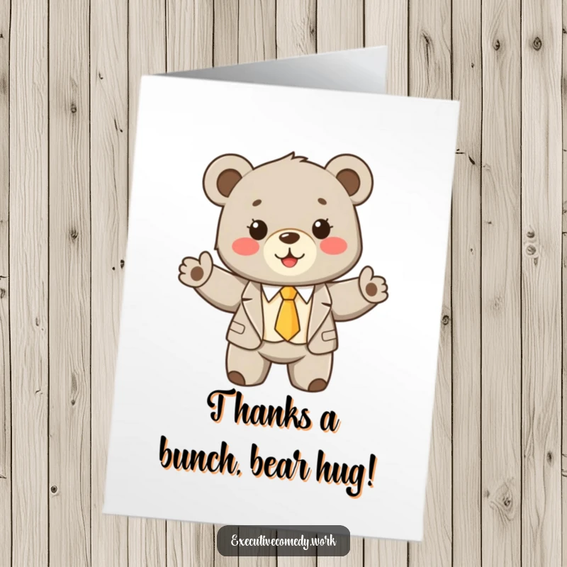 Funny Free Printable Thank You Card: A polite bear cub in a suit offers a heartfelt thank you.