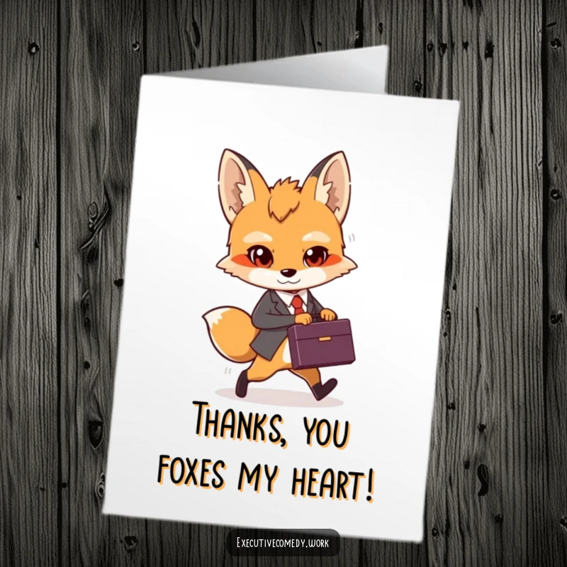 Funny Free Printable Thank You Card: A focused fox cub holding a briefcase gives a professional thank you.