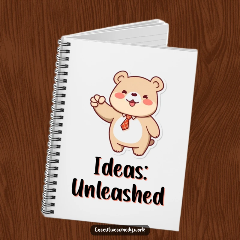 Funny notebook cover with a bear in a tie pumping its fist, encouraging users to document their successes.
