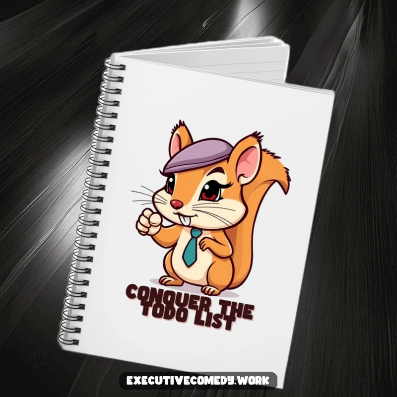Notebook with a funny squirrel in a business hat pointing assertively on the cover, perfect for taking notes and funny gifts.