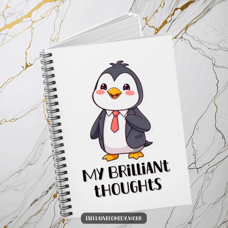 Funny Notebook with a happy penguin in a sharp suit, adjusting its tie, perfect for formal notes.