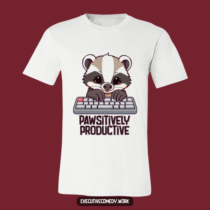 Funny Badger Coder T-Shirt: Determined Badger Taps Keys, Great Work Gift!