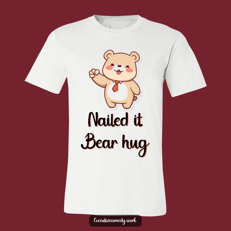 Funny Bear Fist Pump T-Shirt: Cheerful Tie Bear Expresses Victory, Great Humor Gift!