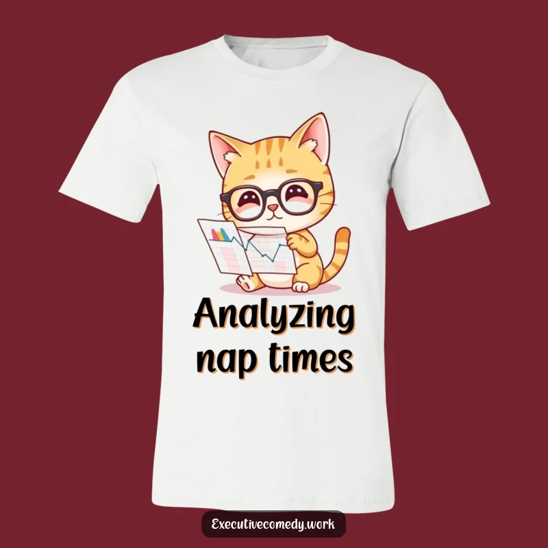 Funny Cat Analyst T-Shirt: Curious Glasses Cat Graphs, Great Brainy Gift!