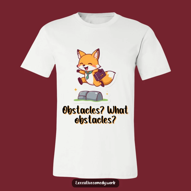 Funny Fox Business Leap T-Shirt: Ambitious Fox Jumps Hurdles, Great Comedic Gift!