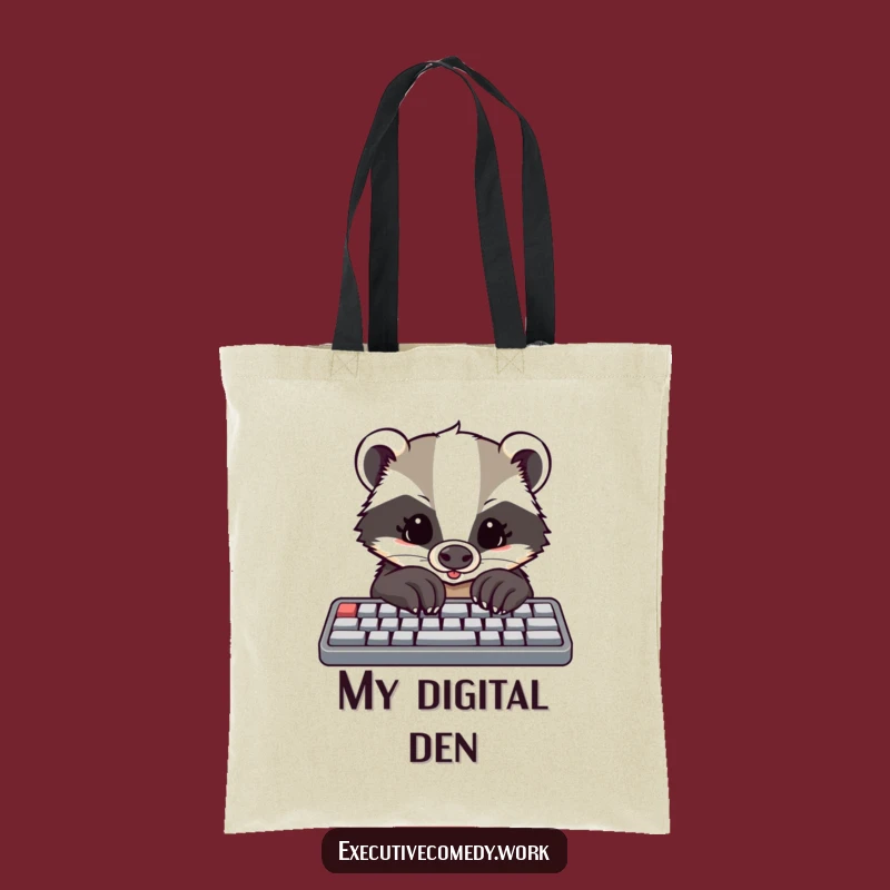 Funny Badger Coder Tote Bag: Carry Your Tech with Determined Badger, Ideal Gift!